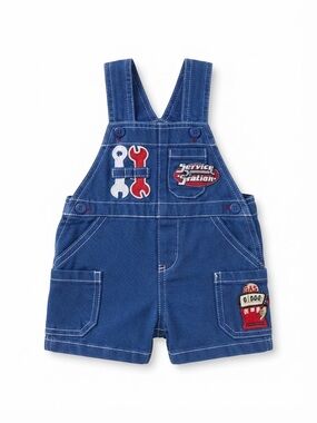 Toddler Blue Service Station Denim Short Overalls